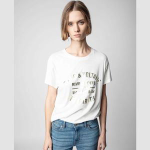 24SS Zadig Voltaire Summer Cotton New Niche DesignerTシャツファッションシンプルなクラシックプルオーバーTシャツレタープリント金色の女性短袖のトレンドトップ