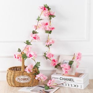 Fiori decorativi 2.2M 18 Testa di fiore Seta Artificiale Fiore di ciliegio Rosa Vite Appeso a parete Decorazione di nozze Rattan Pianta finta Ghirlanda di foglie