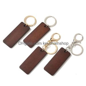 Keychains Lanyards Creative Wood Keychain Round Rec Shape Wood Blank Key Chains Diy Rings Gift Drop Delivery Fashion Accessories DHPRI