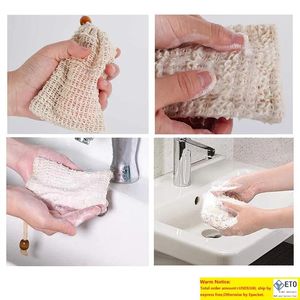 Borsa per sapone Ramie Mesh Bar Sapone Scrub Bag Supporto per coulisse Pulizia della superficie della pelle Custodia per asciugatura con coulisse