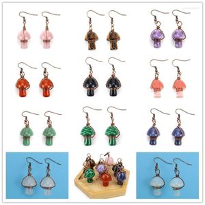 Dangle Earrings 6 Pair Natural Stone Retro Wire Wrap Mushroom Shape Reiki Healing Tigers Eye Roses Quartz Crystal Jewelry