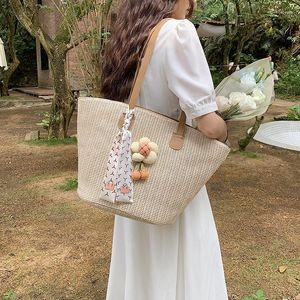 Borse da sera 2023 Summer Women Weave Straw Rope Tote Bag In Travel Beach Handmade Lady Large Simple Bucket Shoulder Side Handbags