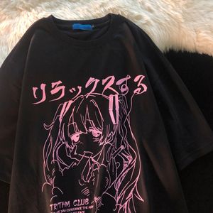 T-Shirt Kadın Giysileri 2021 Y2K Japon Harajuku Grafik Kawaii T Shirts Anime Baskı Büyük boy Tişört Plus Grunge Üst Kadınlar