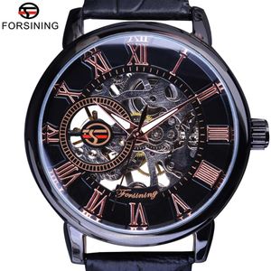 Forsining Black Bezel Red Roman Display Hollow Engraving Watches Men Top Brand Luxury Mechanical Skeleton Watch ClockWristwatch245m