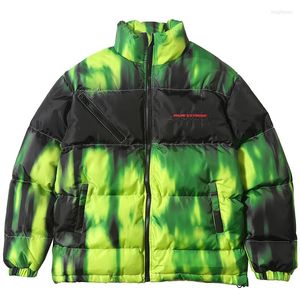 Men's Down 2023 Hip Hop Jacket Parka Illusion Tie Dye Streetwear Men Windbreaker Harajuku Winter Padded Coat Warm Outwear Green