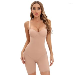 Kvinnors shapers kvinnor kropp shaper bodysuit mager romper formewear med underwire cup stretch body's svarta jumpsuit