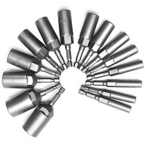 Contactdozen 15 Pz 80mm Lunghezza Approfondire Power Nut Driver Drill Bit Set 5.519MM Impact Socket Adapter Per Utensili Elettrici Presa Dado Presa