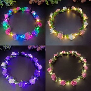 Flower Wreath Luminous 12-LED Headpiece Garland Crown Flower Headband Glowing Wreath For Wedding Party Christmas Garlands