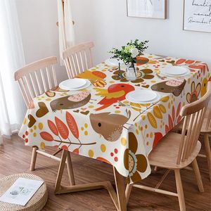 Table Cloth Autumn Bird Leaves Yellow Wedding Decorative Kitchen Waterproof Tablecloth Gourmet Party Dining Cover