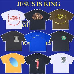 Camisetas masculinas de designer de moda versão alta marca Cpfm Jesus King Three God pintura a óleo Tees High Street solto manga curta T-shirt Ásia tamanho S-XL