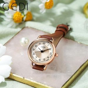 Wristwatches GEDI 2023 Trend Women Watches Luxury Waterproof Ladies Quartz Watch Leather Strap Fashion Casual Thin Woman Clock Gift Girls