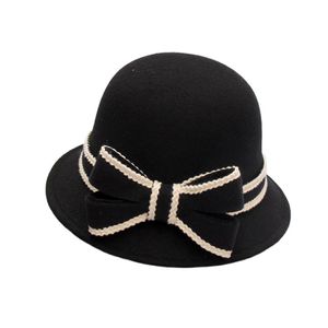 Women Imitation Wool Felt Bucket Hat With Brim Female Bow Fishing Hats Floppy Warmer Solid Caps227Y