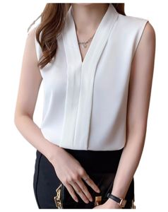 Women's v-neck solid color tanks chiffon slim waist summer camis vest sleeveless top SMLXLXXL3XL