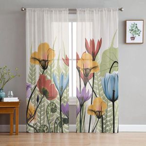 Tenda fiori colori vivaci tende trasparenti dipinte a mano per soggiorno moderno voile camera da letto tulle tende per finestre