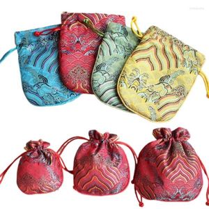 Gift Wrap 10pcs 3 Size Seawater Small Fabric Cloth Pouches Drawstring Chinese Silk Brocade Party Wedding Favor Bags With Lined