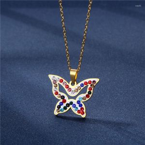 Kolye Kolyeleri Lüks Renkli Rhinestone Kristal Kelebek Gerişi Kolye Kadınlar Paslanmaz Çelik Hayvan Zinciri Femme Collier