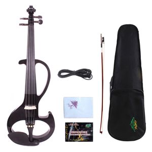 Yinfente Black Electric Silent Violin 4/4 Solid Wood Free Case+Bow #EV6