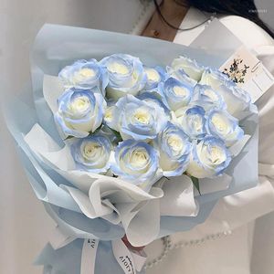 Decorative Flowers 1PCS Rose Ice Blue Artificial DIY Holding Fake Simulation Bouquet For Home Garden Wedding Party Decoration Accessories