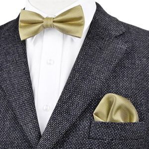 BF15 Solid Checked Gold Yellow Mens Pre-tied Tuxedo Bow Tie Hanky 100% Silk Adjustable Whole Casual Wedding Part264z