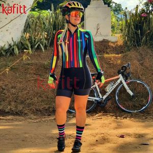 Yarış setleri Kafiwinter uzun gömlek kadın sweatshirt takım elbise mizaç çizgili tulum taytları kapalı maymun bisiklet forması