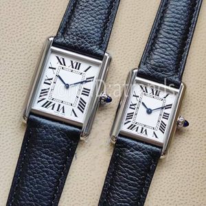 Super Must Top Fashion Quartz Watch Women Silver Dial Sapphire Glass Black Rose Red Leather Strap Wristwatch Classic Rectangle Design Ladies Dress Clock 1542