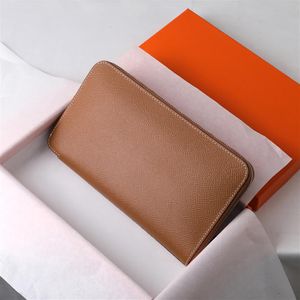 Cowhide läder Lång handväska unisex dragkedja solid epsom hög kapacitet lyxig design plånbok berömd märke telefon väska203s