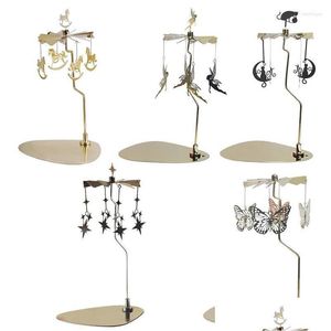 Candle Holders Holder Carousel Metal Rotating Try Aromatic Container Wind Chime Home Decor Drop Delivery Garden Dhzb3