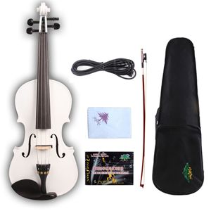 Yinfente White Electric Acoustic Violin 4 4 Maple+Spruce Handmade Free Case #EV1