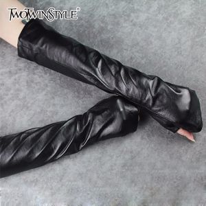 Sleevelet Arm Sleeves TWOTYLE PU Leather Long Gloves Ladies Hole Black Sleeve Spring Female Accessories Fashion 230512