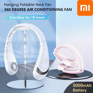 ファンXiaomiハンギングネックファン360度エアコンファンスポーツポータブル折りたたみブレードレスベンチラドールUSB充電式ファン