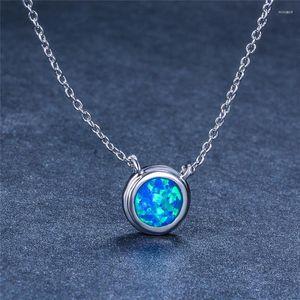 Anhänger Halsketten Weiß Blau Opal Stein Halskette Boho Weibliche Kleine Runde Vintage Rose Gold Silber Farbe Kette Für Frauen