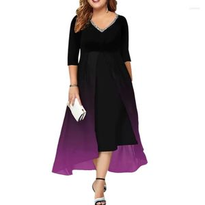 Plus -klänningar Kvinnor Casual A Line Dress Gradient Long Maxi Half Sleeve Sequins V Neck Fashion Smock Layerd Fairy