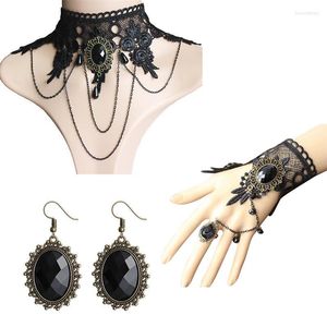 Kolye küpeleri set 2/3pcs/set gotik mücevher vintage dantel gerdanlık yüzüğü el bilezik damla kadın parti aksesuarları