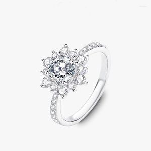 Cluster Rings Sun Flower Ring Female 925 Sterling Silver Luxury Moissanite D Color Wedding