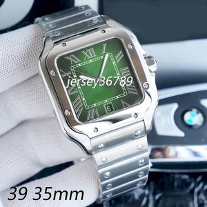 Orologi da uomo quadrati 39mm orologio da serbatoio verde in gomma e acciaio inossidabile 904L Orologi meccanici Cassa Bracciale Fashion Date Watch Orologio da donna maschile 35mm Montre De Luxe AAA