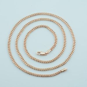 Chains 3mm Women Men Smart Chain 585 Rose Gold Color Curb Link Necklace