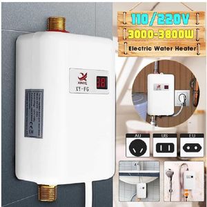 Heaters 110/220V 3800W Tankless Electric Water Heater Bathroom Kitchen Instant Water Heater Temperature display Heating Shower Universal