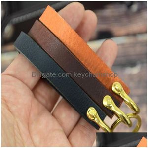 Key Rings Vintage Brown Leather Keychain Solid Color Brass Chain Party Fashion Tortoise Crack Decorative Hook Drop Delivery Jewelry Dhe7N