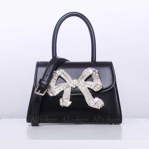 Totes Fashion Rhinestone Big Bow Handbags for Women Designer Luxury Chic Boutique Glittering Crystal Crossbody Bags Black Purses 230509