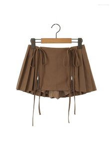 Saias Yenkye 2023 Cool Girl Pleated Skirt Bow Front Bow Double Women Women Summer com shorts