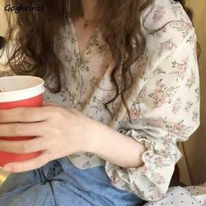 Shirts Shirts Women Floral Print Vneck Ins Ulzzang Chiffon Sweet Elegant Female Chiffon Tunic Top Summer Vacation Streetwear 3XL Daily