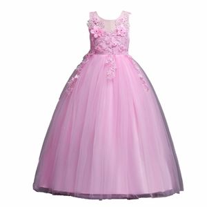Vestidos de menina de 5 a 14 anos de idade 2023 Design Um vestido para bola com mangas de renda de renda de alta qualidade e bela princesa Noble