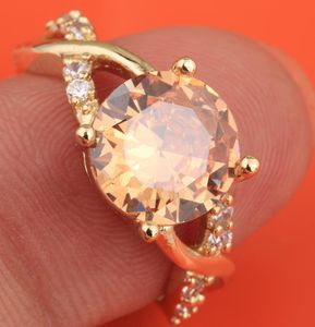 Bröllopsringar Fantastiska Champagne Zircon Gems Morganite Jewelry Gold Solitaire Ring Us# Storlek 6/7 8 9 S1862Wedding