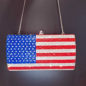 Американский флаг бриллиантовой сумки горизонтальная квадратная полоса полная бриллиантовая ручная сумка банкет женская сумка сцепление 230513