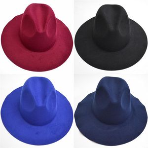 شعرت نساء جديدات من الصوف فيدورا قبعات أزياء ناعمة للسيدات واسعة الحافة القبعات الإناث على الطراز البريطاني الرجعية أعلى قبعة الربيع شتاء GH-66284T