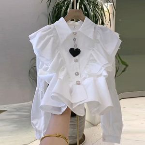 Shirt Camisas De Mujer Chic Top Blusas Femininas Elegantes OL White Long Sleeve Shirt Ruffled Turn Down Collar Shirt Casual Blouse