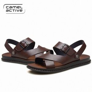 cammello attivo in vera pelle da uomo moda sandali comodi per il tempo libero cinturino con fibbia scarpe di marca sandali da spiaggia da uomo 3730bDlw #