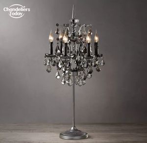 19: e C. Rococo Smoke Crystal bordslampor Moderna vintage LED -svarta skrivbordsljus för vardagsrum sovrumsstudie inomhusbelysning