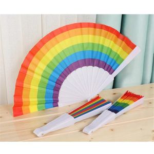 Ventaglio pieghevole a mano stile vacanza 23 cm ventaglio di plastica arcobaleno ventaglio pieghevole in seta di plastica ventaglio da ballo regalo di nozze