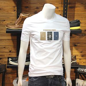 T-shirt Men's R Letter Printed Silk Cotton Simple Casual Top Summer Youth Slim Round Neck Male Tees Comfortable Breathable Clothing